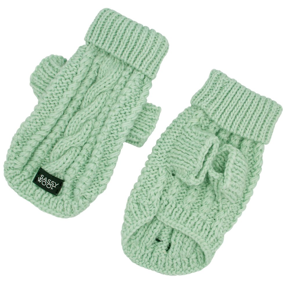 Dog Cable Knit Sweater - Mint