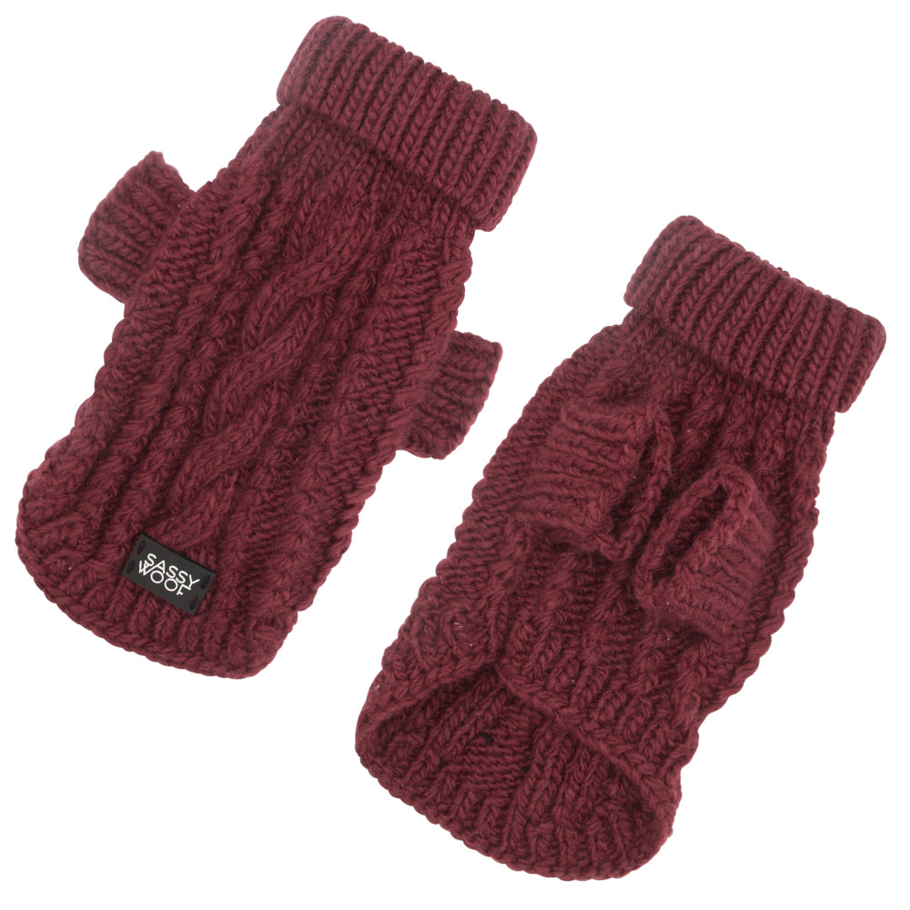 Dog Cable Knit Sweater - Maroon